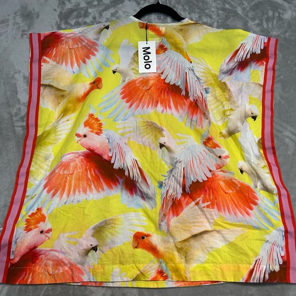 Molo Girls Tunic Top XL 6-8 Parrots Yellow Tropical Colorful - Picture 2 of 7